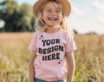 Kids Modeled T-shirt Mockup, Bella Canvas 3001T Model, 3001T Kids Pink, Toddler Tee, Child Model MockUp, Sublimation Blank Shirt Mock