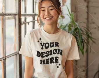 Comfort Colors C1717 Camicia avorio Mockup - T-shirt Mockup - Camicia avorio - Camicia avorio Comfort Color Mock - Modello Mock up - tshirt mockup