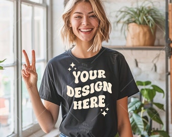 Comfort Kleuren C1717 Zwart Shirt Mockup - T-shirt Mockup - Zwart Shirt - Zwart Comfort Kleur Shirt Mock - Model Mock up - tshirt mockup