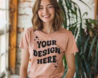 Comfort Colors C1717 Peachy Shirt Mockup - T-shirt Mockup - Peach Shirt - Peachy Comfort Color Shirt Mock - Model Mock up - tshirt mockup