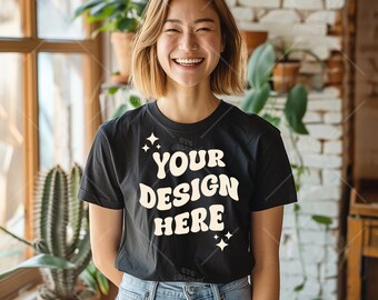 Comfort Kleuren C1717 Zwart Shirt Mockup - T-shirt Mockup - Zwart Shirt - Zwart Comfort Kleur Shirt Mock - Model Mock up - tshirt mockup