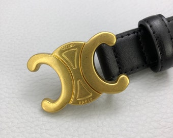 Cintura in pelle vintage CELINE Cintura unisex Cintura elegante Cintura decorativa Cintura da donna Cintura nera fatta a mano misura 110 cm