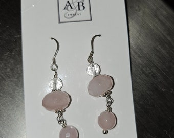 Sterling Rose Quartz Earrings Absolutely Beautiful! Excellent Gift, Mothers Day