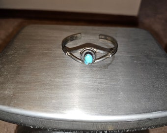 Signed L. Yazzi 9.2g Sterling Silver baby bracelet with turquoise, Great Gift!