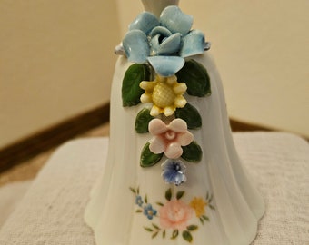 Adorable Vintage Porcelain Bell decorated with raised flowers