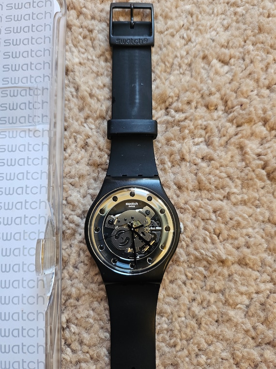 2012 Swatch Watch with Case, All Black  with Tran… - image 1