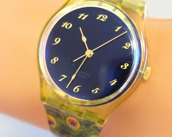 2001 Unisex Swatch Watch, Peacock Design, Pre Owned with New Battery. Works Great