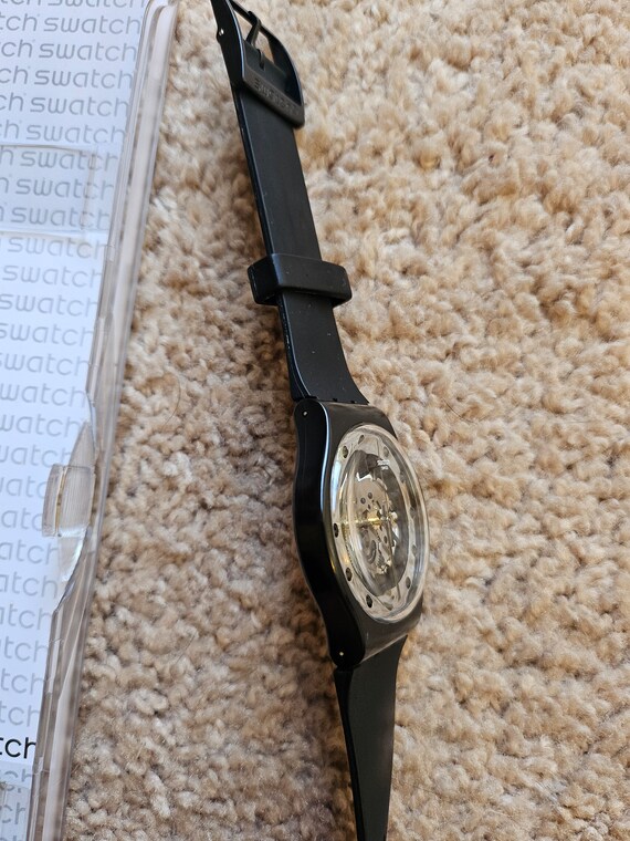 2012 Swatch Watch with Case, All Black  with Tran… - image 9
