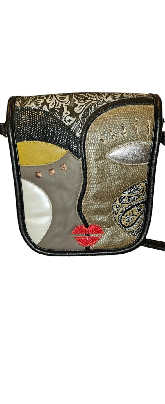 Carson Rogers Abstract Face Leather Shoulder Bag - image 1
