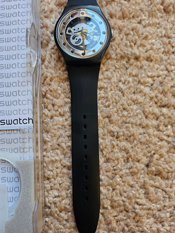 2012 Swatch Watch with Case, All Black  with Tran… - image 2