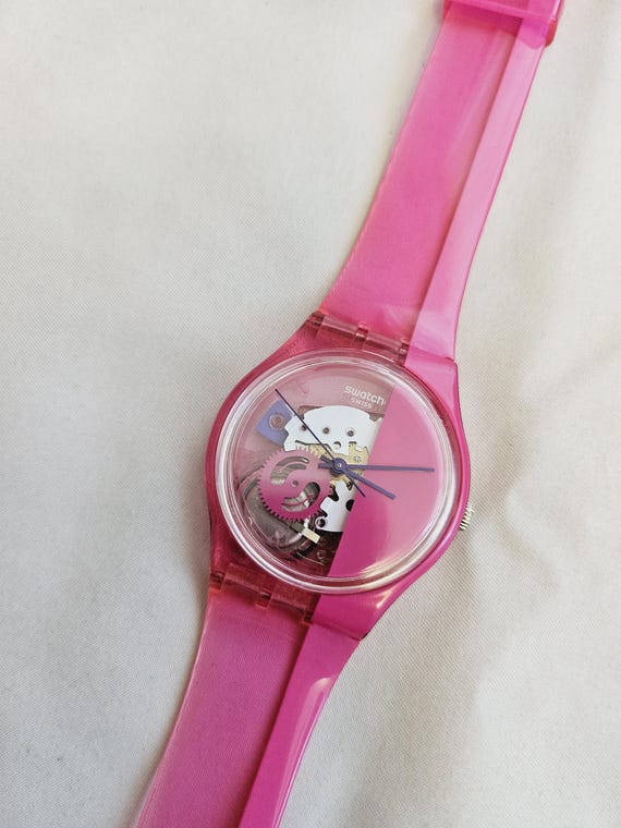 Reloj Swatch transparente rosa para mujer usado bateria nueva excelente estado solo 1 en stock Etsy Espana