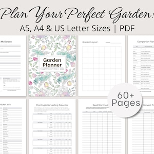 Planejador de jardim para iniciantes, fichário de jardim para impressão, calendário e lista de verificação de jardinagem, registro de início de sementes, carta dos EUA, tamanhos A4, download instantâneo