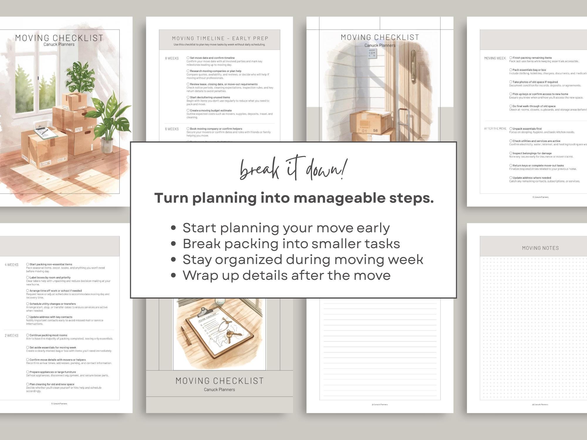 Moving Checklist Printable PDF, Packing Checklist & House Move Timeline ...