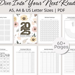 Druckbares florales Lesetagebuch, Buch Tracker & Leseziele Planer, Hörbuch, US Letter, A4, A5, Sofort Download