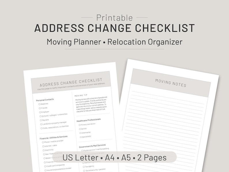 Address Relocation Address Change Checklist Printable, Moving House Planner Page, New Home ...