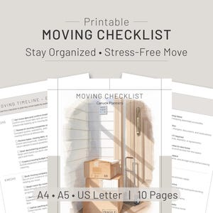 Minimal Umzug Planner PDF, einfache Umzug Checkliste für Downsizing, Militärumzug, oder erste Wohnung Umzug