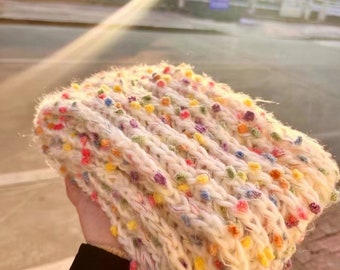 Rainbow colorful bean thread hand knitted scarf DIY scarf soft scarf