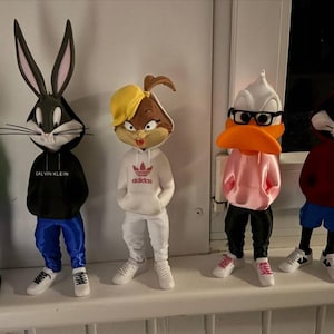 Modelli di cartoni animati in stile urbano Looney Tunes con 8 felpe con cappuccio Bugs Bunny, Daffy Duck, Silvester file stl pronti per la stampa separati e mf3