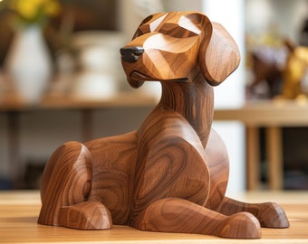 Hand Carved Wooden Dog, Dog Statue, Wooden Dog Baby, Dog Sculpture, Dog Ornament, Dog Decor, Figurine Active