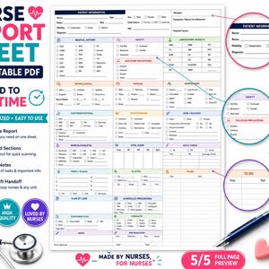 Nurse Report Sheet Med Surg Patient List Printable, RN Brain Sheet, Easy Handoff Template, ICU IMCU Telemetry Work Organizer, Nursing Report
