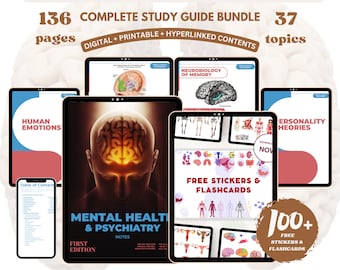 Paquete de salud mental y psiquiatría, descarga digital de la guía de estudio médico, tarjetas didácticas de notas de la escuela de enfermería, asistente médico de notas médicas