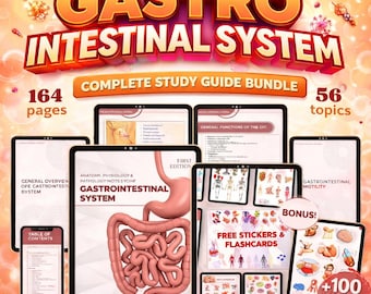 Guía de estudio gastrointestinal, tarjetas didácticas y pegatinas (descarga digital en PDF)
