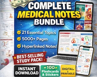 Paquete completo de apuntes para estudiantes de medicina, apuntes de alto rendimiento para estudiantes de medicina, 21 asignaturas, 4000 páginas, 2300 diagramas, apuntes de enfermería, libro electrónico