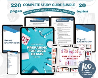 Paquete de preparación para el examen OSCE con tarjetas didácticas y pegatinas Guía completa de enfermería Notas para la escuela de enfermería y medicina Descarga digital Archivo PDF