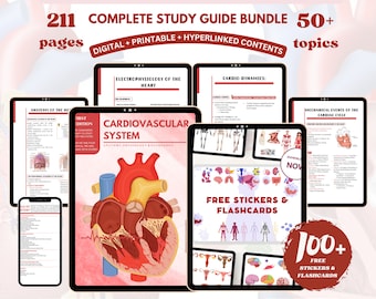 Tarjeta didáctica y pegatinas gratuitas del sistema cardiovascular circulatorio, descarga instantánea del sistema cardiovascular, impresión digital de notas de enfermera cardíaca