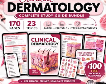 Guía de estudio de Dermatología Clínica, agenda y pegatinas (descarga digital)
