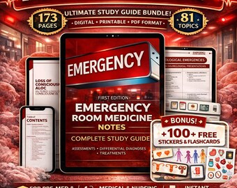 Guía de estudio de Medicina de Urgencias, tarjetas didácticas y pegatinas (descarga digital)