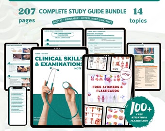 Clinical Skills Examination Bundle with Flashcards and Stickers | Med Study Guide | Nursing School Notes | Medical Notes | Instant Download
