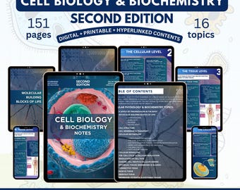 Biologie cellulaire, deuxième édition, style flipbook, téléchargement numérique au format PDF, guide d'étude, notes pour école d'infirmières, impression numérique, notes médicales imprimables