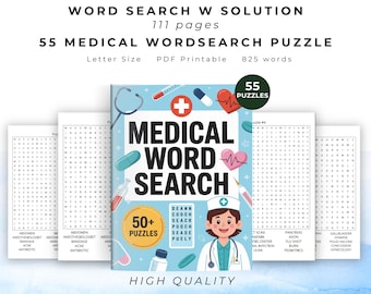 Sopas de letras médicas, sopas de letras para enfermeras, sopas de letras sobre hospitalización, rompecabezas de salud, descarga digital (PDF)