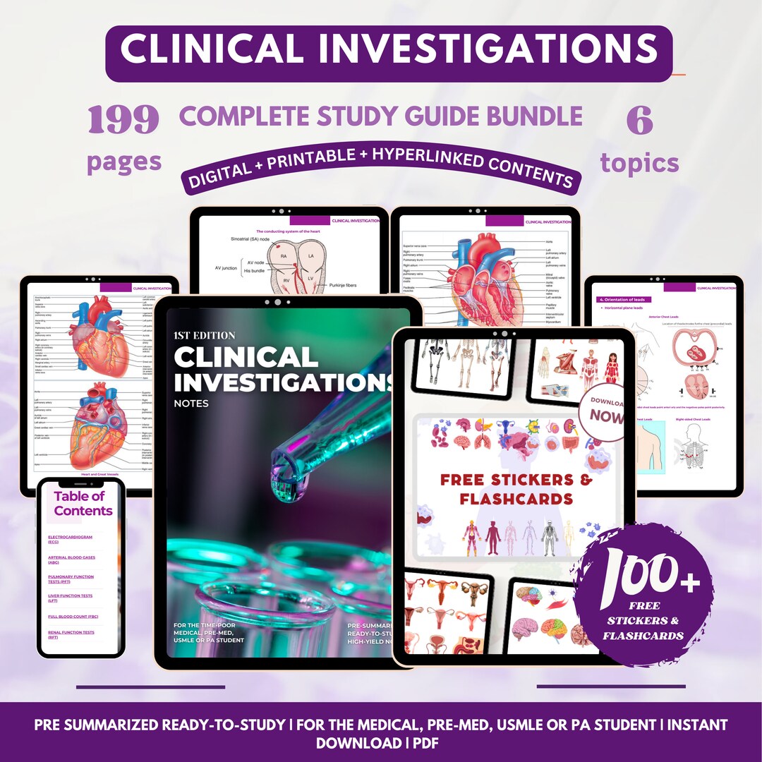 Investigation Notes.pdf Clinical Investigations Bundle With Flashcards and Stickers, Medical ...