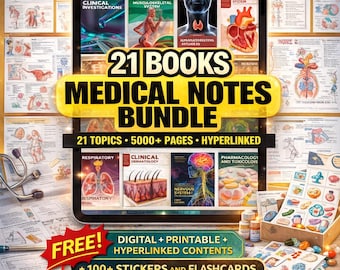 Paquete de apuntes de medicina, 21 asignaturas, anatomía y diagramas clínicos (descarga digital)