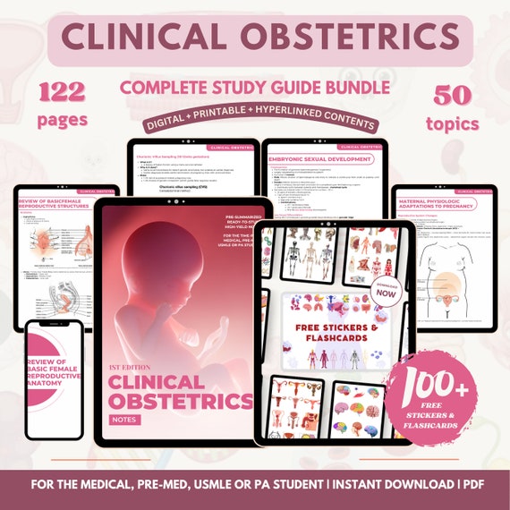 Clinical Obstetrics Bundle with Flashcards and Stickers, Nursing School Notes Digital Download PDF File, Obstetrics Study Guide Medical Note