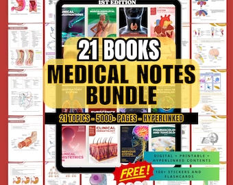 Paquete de apuntes para estudiantes de medicina, apuntes de estudio de alto rendimiento para la facultad de medicina, 21 asignaturas, 4000 páginas, 2300 diagramas de anatomía y clínicos, para la facultad de enfermería.