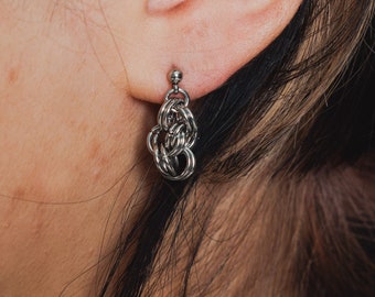 Silver Chainmail Statement Earrings – Stainless Steel Dangle, Hypoallergenic Gift for Her