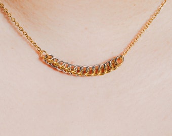 Gold Chainmail Necklace: Hypoallergenic Mixed Metal Persian Weave