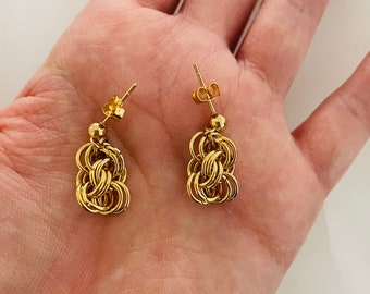 Gold Chainmail Drop Earrings – Hypoallergenic Stainless Steel, Lightweight, Everyday Earrings