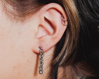 Silver Link Earrings – Stainless Steel Chain Drop, Minimalist Jewelry Gift