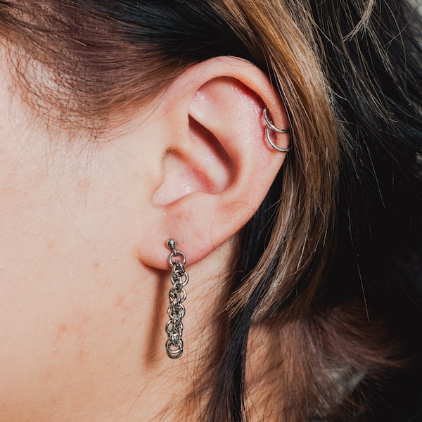 Silver Link Earrings – Stainless Steel Chain Drop, Minimalist Jewelry Gift