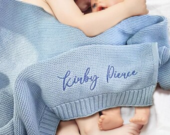 Couverture bébé personnalisée en tricot, couverture pour poussette, tricot de coton doux et respirant, cadeau nouveau-né, prénom personnalisé, cadeaux de baby shower