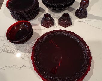 Vintage Avon Cape Cod Ruby Red Glass Dinnerware | Dinner Plates, Salad Plates, Bowls, Candlesticks | Replacement Pieces | Choose Your Piece