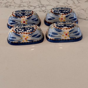 Polish Style Pottery Place Card Holders Set of 4 – Temptations Old World Blue Floral Name Card Holders, Wedding Table Decor