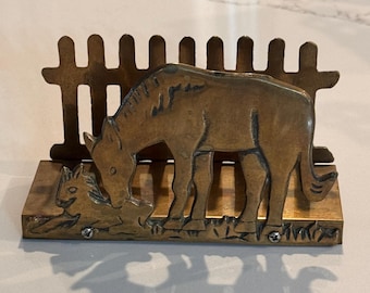Vintage Brass Horse & Foal Napkin Holder | Rustic Western Table Decor | Equestrian Kitchen Decor | Solid Brass Interpur India
