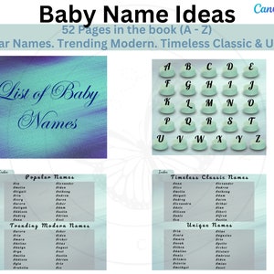 Nome do bebê | Livro do bebê - Primeiro ano | Livro de recordações | Modelo do Canva | Modelo de convite | Cartões de agradecimento para impressão | Recém-nascido | Adesivos