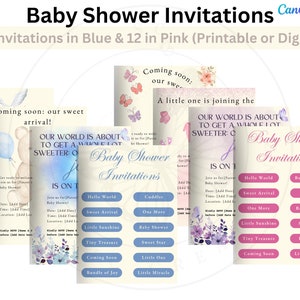 Convite para chá de bebê | Agradecimento para chá de bebê | Adesivos para bebê | Marco do bebê | Calendário digital | Lembrança do bebê | Nomes de bebê | Canva