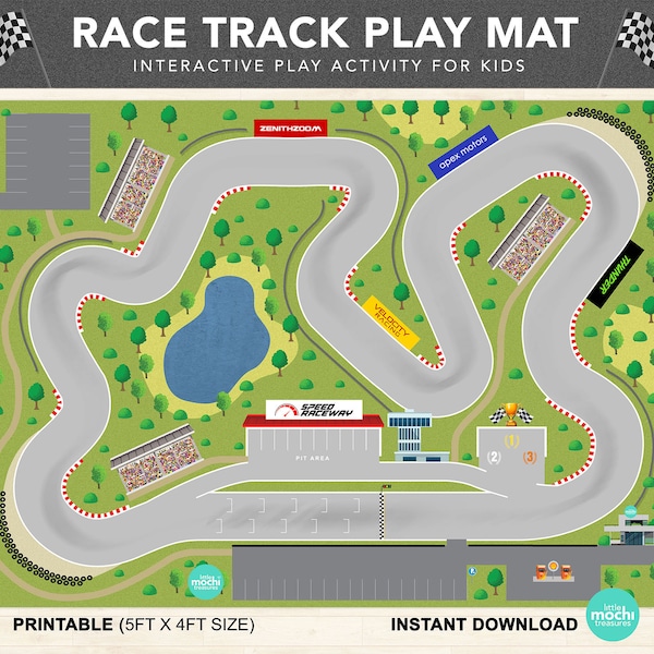 Race Track Play Mat for Kids Play Mat Pretend Play Activity for Parents and Kids Play with Toy Cars Play Mat Instant Download Printable